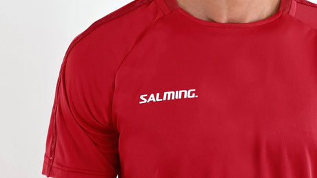 person wearing a red t-shirt