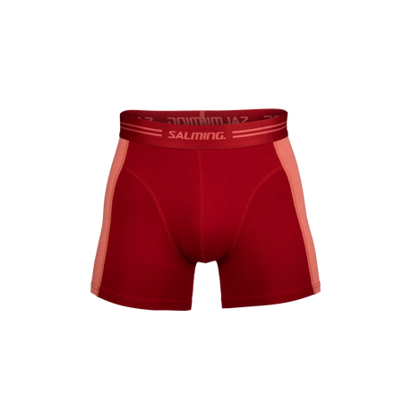 Red athletic salming boxers with a visible brand logo on a white background